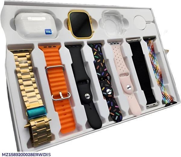 Smartwatch and earbuds set-3 Pcs Multicolor Silicon Rubber Ensemble