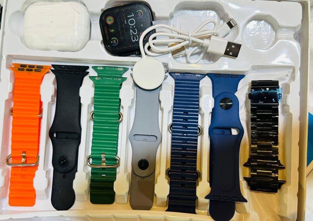 Smartwatch and earbuds set-3 Pcs Multicolor Silicon Rubber Ensemble